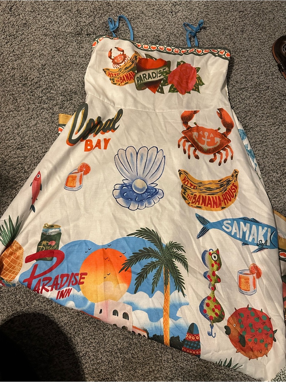 Tropical Graphic Sundress in White with Multicolor Prints